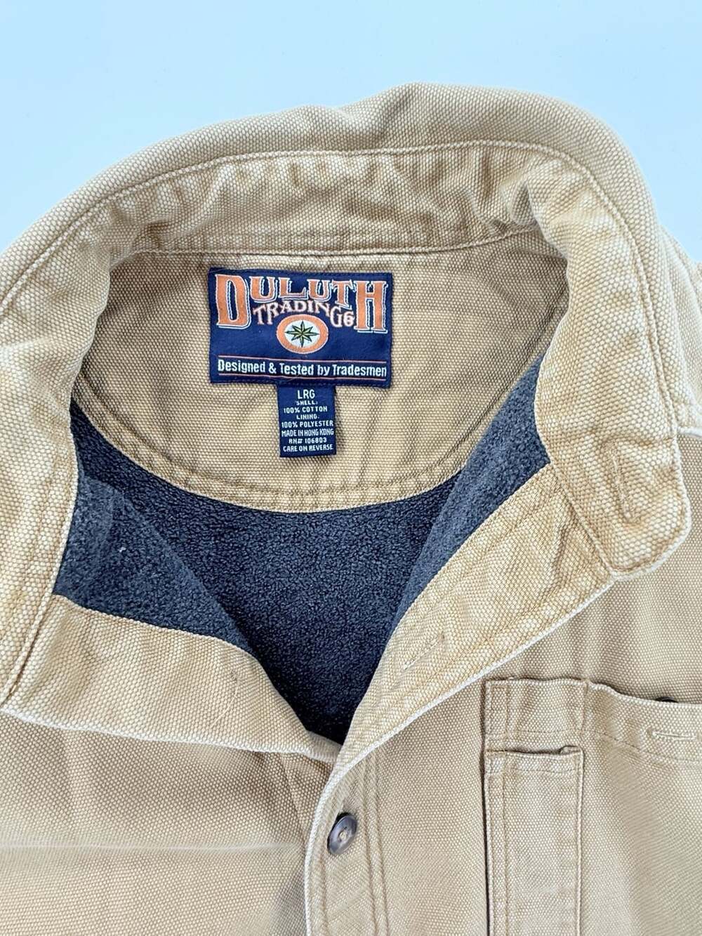 Duluth Trading Co Fleece Lined Canvas Shirt Jacket Size L Tan
